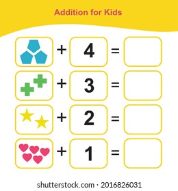 Counting Game for Preschool Children. Math Worksheet for Preschool. Geometric shapes theme. Educational printable math worksheet. Additional math for kids. Vector illustration.