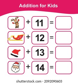 Counting Game for Preschool Children. Math Worksheet for Preschool. Christmas theme. Educational printable math worksheet. Additional math for kids. Vector illustration. 