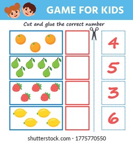 Counting Game for Preschool Children. Mathematical Game for Kids.   Count  objects in the picture and choose the right answer. Activity for pre sсhool years kids and toddlers