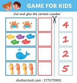 Counting Game für Vorschulkinder. Mathematisches Spiel für Kinder.   Zählen Sie Objekte auf dem Bild und wählen Sie die richtige Antwort. Aktivität für Kinder und Kleinkinder vor с Schuljahren