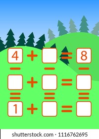 Counting Game for Preschool Children. Mathematics task. How many objects. Learning mathematics, numbers. Vector Illustration