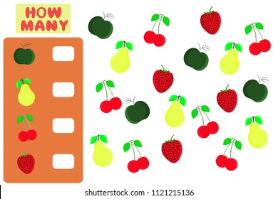 Counting Game for Preschool Children. Mathematics task. How many objects. Learning mathematics, numbers, logic. Vector Illustration