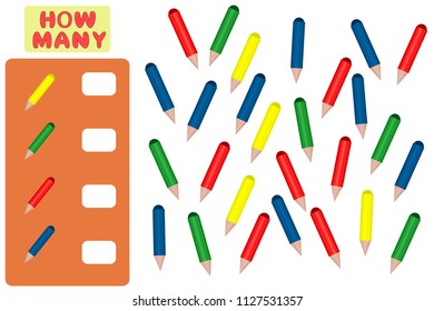 Counting Game for Preschool Children. Mathematics task. How many objects. Learning mathematics, numbers, logic. Vector Illustration