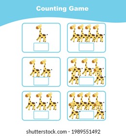 Counting game for preschool children. This worksheet is good for children to counting well. Educational printable math worksheet. Additional puzzles for kids. Victor illustration.