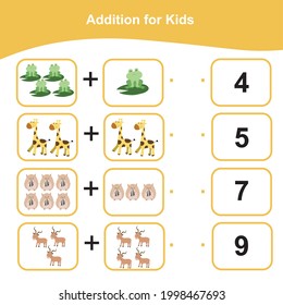 Counting game for preschool children. This worksheet is good for children to matching the images with the numbers. Educational printable math worksheet. Additional math games for kids.