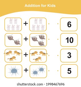 Counting game for preschool children. This worksheet is good for children to matching the images with the numbers. Educational printable math worksheet. Additional math games for kids.