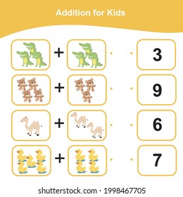 Counting game for preschool children. This worksheet is good for children to matching the images with the numbers. Educational printable math worksheet. Additional math games for kids.