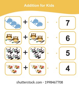 Counting game for preschool children. This worksheet is good for children to matching the images with the numbers. Educational printable math worksheet. Additional math games for kids.