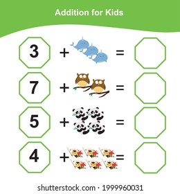 Counting game for preschool children. This worksheet is for teaching children counting animals. Educational printable math worksheet. Additional math games for kids. Vector illustration. 