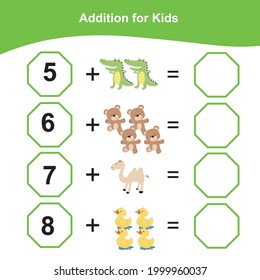 Counting game for preschool children. This worksheet is for teaching children counting animals. Educational printable math worksheet. Additional math games for kids. Vector illustration. 