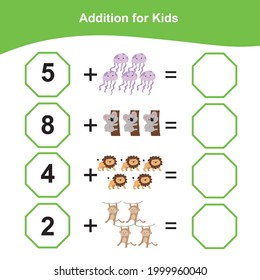 Counting game for preschool children. This worksheet is for teaching children counting animals. Educational printable math worksheet. Additional math games for kids. Vector illustration. 