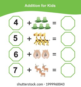 Counting game for preschool children. This worksheet is for teaching children counting animals. Educational printable math worksheet. Additional math games for kids. Vector illustration. 