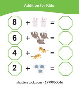 Counting game for preschool children. This worksheet is for teaching children counting animals. Educational printable math worksheet. Additional math games for kids. Vector illustration. 