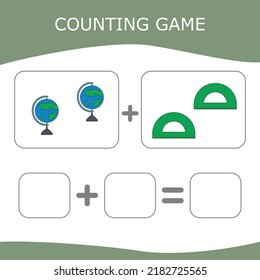 Counting Game for Preschool Children. Worksheet for preschool kids, kids activity sheet, printable worksheet
