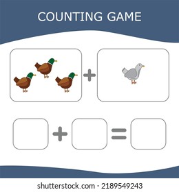 Counting Game for Preschool Children. Worksheet for preschool kids, kids activity sheet, printable worksheet
