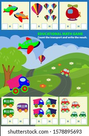 Counting game for preschool children.Transport.Vector