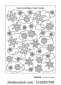 Counting game or puzzle: Count snowflakes. Count clouds. Answer included.