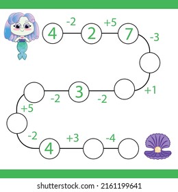 Counting games for children and adults. Educational math game. Subtraction and addition to Result. A riddle for the mind. Riddle with numbers. Vector