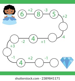 Counting games for children and adults. Educational math game. Subtraction and addition to Result. A riddle for the mind. Riddle with numbers. Vector