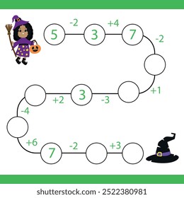 Counting games for children and adults. Educational math game. Subtraction and addition to Result. A riddle for the mind. Riddle with numbers. Vector
