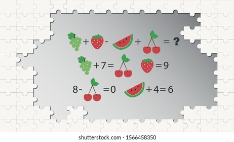 Counting games for kids and adults. Educational math game. Result. Riddle for the mind. Riddle with numbers. Vector