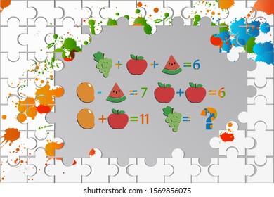 Counting games for kids and adults. Educational math game. Result. Riddle for the mind. Riddle with numbers. Vector