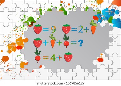 Counting games for kids and adults. Educational math game. Result. Riddle for the mind. Riddle with numbers. Vector