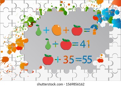 Counting games for kids and adults. Educational math game. Result. Riddle for the mind. Riddle with numbers. Vector