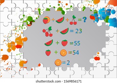 Counting games for kids and adults. Educational math game. Result. Riddle for the mind. Riddle with numbers. Vector