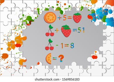 Counting games for kids and adults. Educational math game. Result. Riddle for the mind. Riddle with numbers. Vector