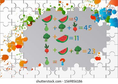 Counting games for kids and adults. Educational math game. Result. Riddle for the mind. Riddle with numbers. Vector