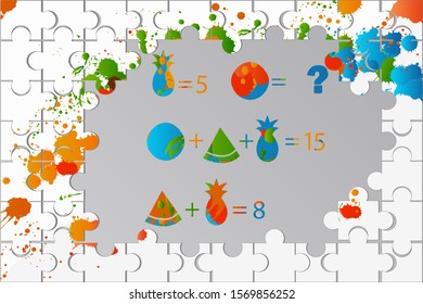 Counting games for kids and adults. Educational math game. Result. Riddle for the mind. Riddle with numbers. Vector