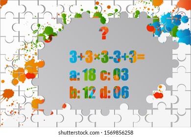 Counting games for kids and adults. Educational math game. Result. Riddle for the mind. Riddle with numbers. Vector