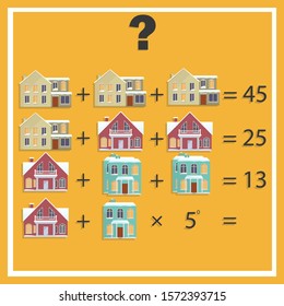 Counting games for kids and adults. Educational math game. Result. Riddle for the mind. Riddle with numbers. Vector