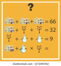 Counting games for kids and adults. Educational math game. Result. Riddle for the mind. Riddle with numbers. Vector