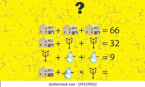 Counting games for kids and adults. Educational math game. Result. Crossword for social networks. Rebus. Riddle for the mind. Riddle with numbers. Vector