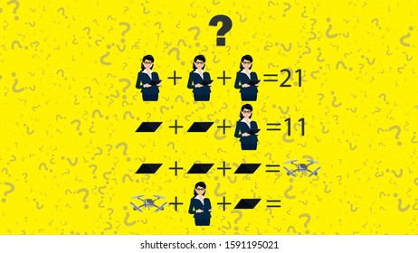 Counting games for kids and adults. Educational math game. Result. Crossword for social networks. Rebus. Riddle for the mind. Riddle with numbers. Vector