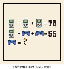 Counting games for kids and adults. Educational math game. Result. Crossword for social networks. Rebus. Riddle for the mind. Riddle with numbers. Vector
