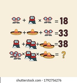 Counting games for kids and adults. Educational math game. Result. Crossword for social networks. Rebus. Mathematic riddle for the mind. Riddle with numbers. Vector