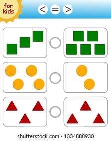 Counting games for preschoolers. Teaching a math game. set the symbol - less, more or equal. Counting games. Tasks for children