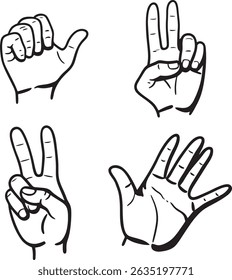 Counting Hand Gestures Vector Set Number Fingers Outlines  Black and White Hand Signs for Education and Communication