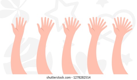 Counting hand set isolated on a white background. From five to nine on fingers. Gestures of hand. Show different numbers. Cute simple cartoon design. Flat style vector illustration.