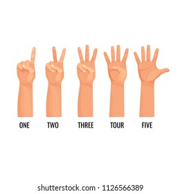 Counting hands show figures, count one, two, three, four, five