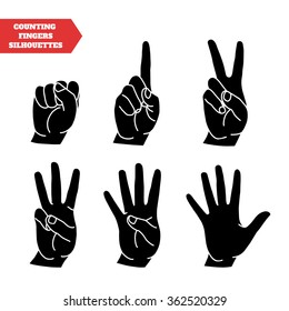 Counting hands showing different number of fingers. Graphic design element for teaching math to young children as school printout. Great for showing numbers on your design in a fun and creative way.