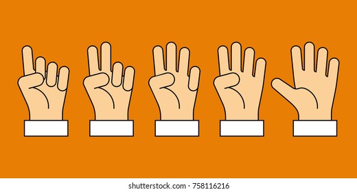 Counting hands sign from one to five. Illustration in flat design style