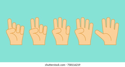 Counting hands sign from one to five. Vector illustration in flat design style