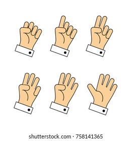 Counting hands sign from zero to five. Flat design style