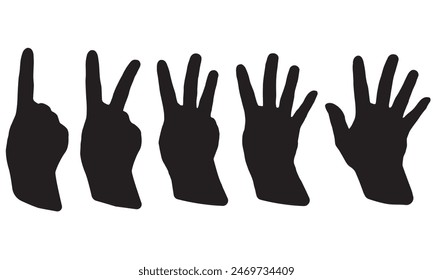 Counting Hands Vector Set 1-5. Math Education Clipart for Children's Worksheets, Sign Language Tutorials, or Preschool Apps - Isolated on White
