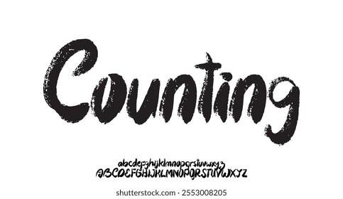 Counting Hardest Brush Font. Hand Lettering Sketch Font. Vector Alphabet
