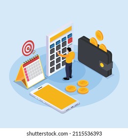 Counting investment return target isometric 3d vector concept for banner, website, illustration, landing page, flyer, etc.